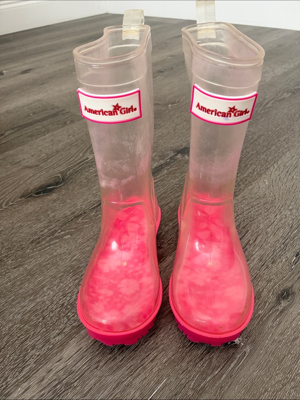 American Girl Clear Rain Boots with Bright Pink Soles